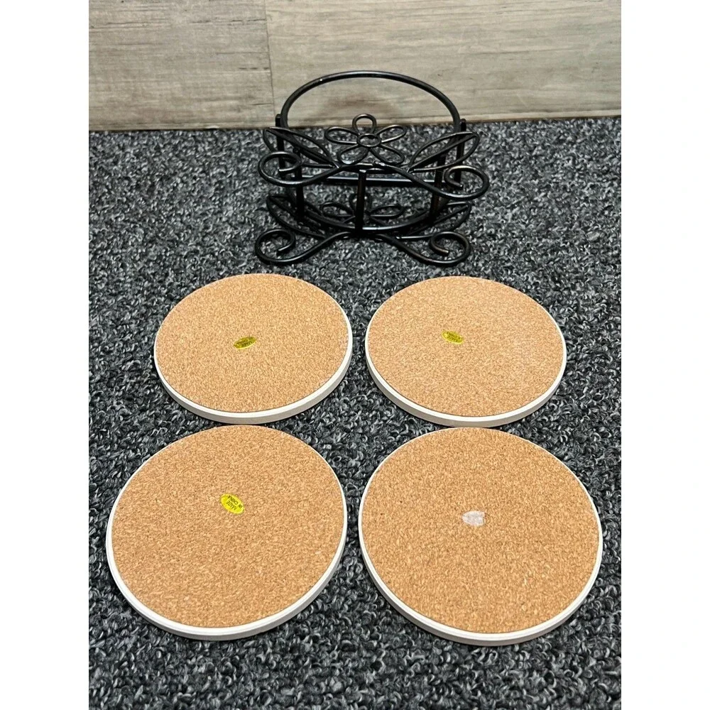 Temp-tations Old World Confetti 4 Piece Coaster Set w/ Metal Holder